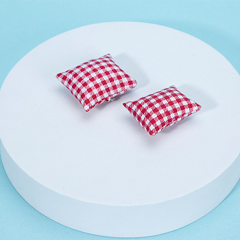Mini Pillow, Simulated Cushion, Dollhouse Household Accessories, for Miniature Bedroom, Tartan, 46~50x34~43x18~31mm
