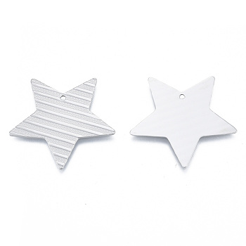304 Stainless Steel Pendants, Star, Stainless Steel Color, 36x38x1mm, Hole: 1.8mm