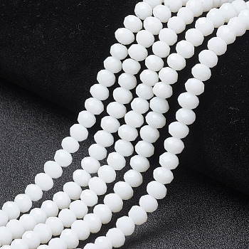 Opaque Solid Color Imitation Jade Glass Beads Strands, Faceted, Rondelle, White, 2.9~3.3x2mm, Hole: 0.8mm,  about 148~150pcs/strand, 39.5~40cm