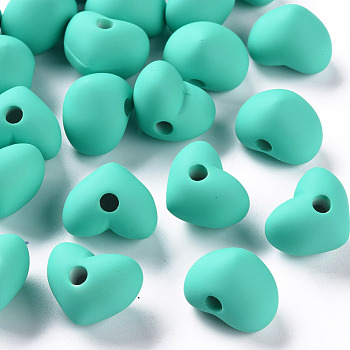 Acrylic Beads, Rubberized Style, Half Drilled Beads, Heart, Light Sea Green, 14.5x18.5x13.5mm, Hole: 3.5mm