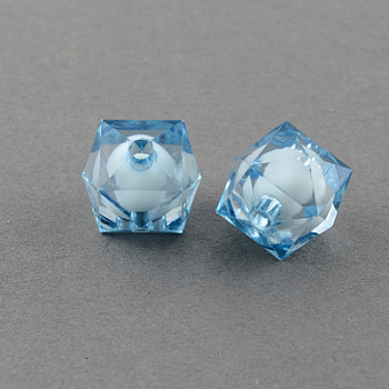 Transparent Acrylic Beads, Bead in Bead, Faceted Cube, Sky Blue, 8x7x7mm, Hole: 2mm, about 2000pcs/500g