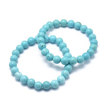 Natural Howlite Bead Stretch Bracelets, Dyed & Heated, Round, 2 inch~2-3/8 inch(5~6cm), Bead: 5.8~6.8mm