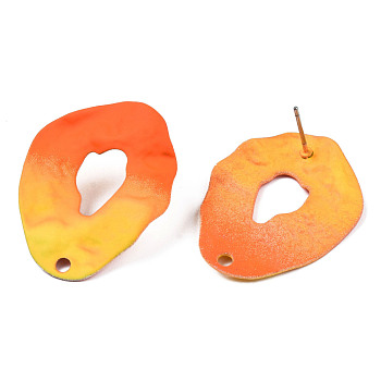 Spray Painted Iron Stud Earring Findings, with Hole, Twist Teardrop, Dark Orange, 31x25mm, Hole: 2mm, Pin: 0.7mm