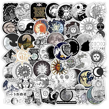50Pcs The Sun and Moon Planet Stickers, for Laptop Scrapbook Phone Notebooks Diary, Moon Pattern, 40~60mm, 50pcs/set