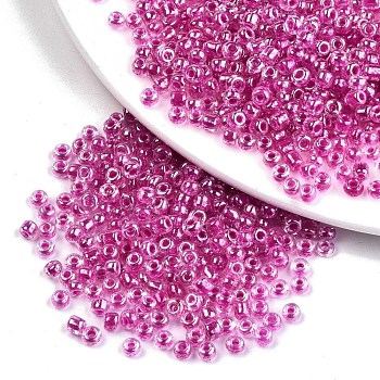 12/0 Glass Seed Beads, Transparent Inside Colours Luster, Round Hole, Round, Medium Violet Red, 12/0, 2~2.5x1.5~2mm, Hole: 0.8mm, about 6666pcs/100g