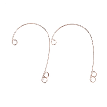 316 Stainless Steel Ear Cuff Findings, Climber Wrap Around Non Piercing Earring Findings with 3 Loop, Rose Gold, 59x38x0.5mm, Hole: 4mm