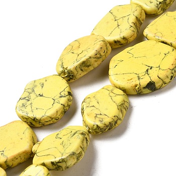 Synthetic Turquoise Dyed Beads Strands, Nuggets, Yellow, 22~32x19~26.5x6~10mm, Hole: 1.2mm, about 15~16pcs/strand, 15.83~16.34''(40.2~41.5cm)