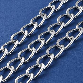 Oxidation Aluminum Diamond Cut Faceted Curb Chains, Twisted Chains, Unwelded, with Spool, Silver, 12x8x2.5mm, about 131.23 Feet(40m)/Roll