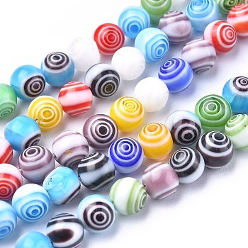 Handmade Millefiori Glass Round Beads Strands, Mixed Color, 8mm, Hole: 1mm, about 48pcs/strand, 14.5 inch