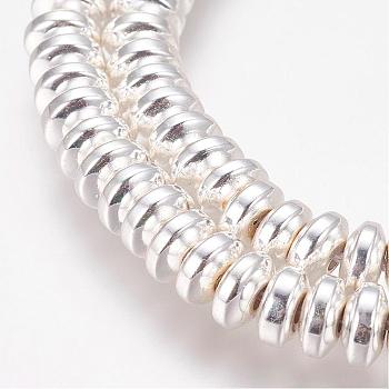 Grade AA Non-Magnetic Synthetic Hematite Bead Strands, Flat Round, Silver Plated, 6x3mm, Hole: 1.2mm, about 140pcs/strand, 15.7 inch(40cm)