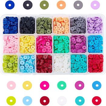 Handmade Polymer Clay Beads, Disc/Flat Round, Heishi Beads, Mixed Color, 6x1mm, Hole: 1.5~2mm, about 250~300pcs/compartment, about 4500~5400pcs/box