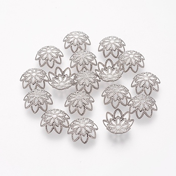 Multi-Petal 304 Stainless Steel Flower Bead Caps, Fancy Bead Caps, Stainless Steel Color, 10x4mm, Hole: 1.2mm