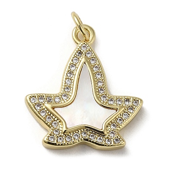 Brass Micro Pave Cubic Zirconia Pendants, with Shell, Starfish, Real 18K Gold Plated, 20.5x18.5x3mm, Hole: 3.4mm
