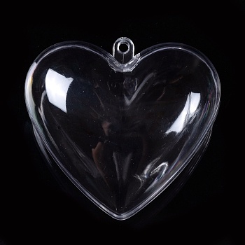 Openable Transparent Plastic Pendants, Fillable Plastic Bauble Christmas Ornament, Heart, Clear, 63x65x36.5mm, Hole: 3mm