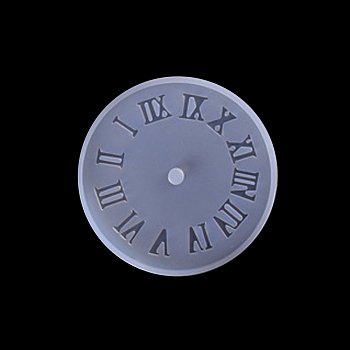 Flat Round with Roman Numerals Clock Wall Decoration Food Grade Silicone Molds, for UV Resin, Epoxy Resin Craft Making, Ghost White, 104x7mm
