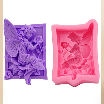 Silicone Molds, for Handmade Soap Making, Rectangle with Fairy & Flower, Hot Pink, 89x62x27mm