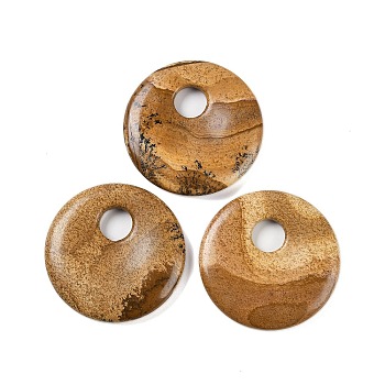 Natural Picture Jasper Pendants, Donut/Pi Disc Charms, 45x5~7mm, Hole: 10.5mm