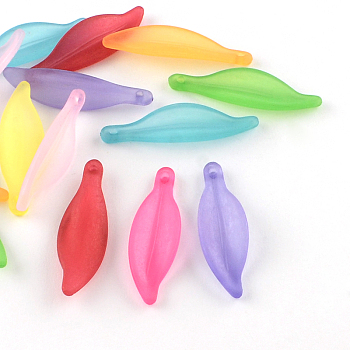 Frosted Transparent Acrylic Pendants, Leaf, Mixed Color, 40x11.5x3mm, Hole: 2mm