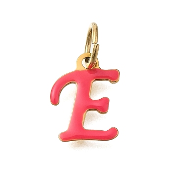 Ion Plating(IP) 304 Stainless Steel Enamel Alphabet Charms, with Jump Ring, Real 14K Gold Plated, Letter E, 12.5x5x1mm, Hole: 5mm