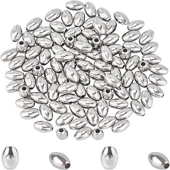 Unicraftale 304 Stainless Steel Beads, Rice, Stainless Steel Color, 9.5x6mm, Hole: 2mm, 100pcs/box