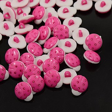Acrylic Shank Buttons, 1-Hole, Dyed, Ladybug, Magenta, 15x13x4mm, Hole: 4x2mm(BUTT-E008-A-02)