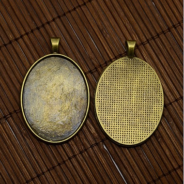 40x30mm couverture de clair cabochon ovale en verre et en alliage antique bronze blanc supports pendentif cabochon pour bricolage de création de portrait pendentif(DIY-X0159-AB-FF)-4