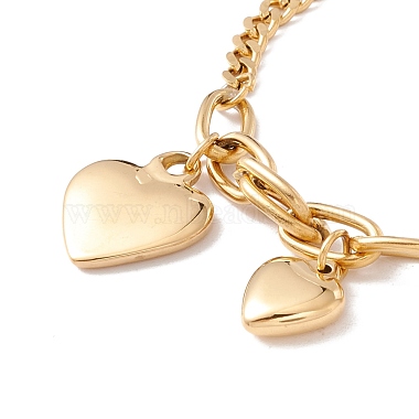 PVD Vacuum Plating Double Heart Charms Bracelet with 304 Stainless Steel Chains for Women(STAS-P304-09G)-2