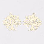 Brass Pendants, Etched Metal Embellishments, Long-Lasting Plated, Cadmium Free & Nickel Free & Lead Free, Tree, Light Gold, 22x21.5x0.3mm, Hole: 1.6mm(KKC-S001-026KC)