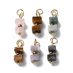 Natural Gemstone Cuboid Beaded Pendants, with 304 Stainless Steel Loops, Golden, 17~17.5x5.5~6x5.5~6mm, Hole: 3.5mm(STAS-C120-02G)