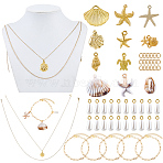DIY Ocean Necklaces/Bracelets Making Kits, Includ 304 Stainless Steel Cable Chains Necklaces and Paperclip Chains Bracelets, Alloy Pendants, ABS Plastic Imitation Pearl Pendants, Golden, 508mm(DIY-SP0006-30)