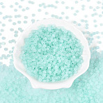 Transparent Frosted Colours Glass Seed Beads, Donut, Pale Turquoise, 4.1x2.2~2.8mm, Hole: 1~1.2mm, about 9000pcs/pound(SEED-T007-12G)