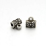 Tibetan Style Alloy Column Carved Flower Bail Beads, Cadmium Free & Lead Free Tube Bails, Loop Bails, Antique Silver, 7x7x5mm, Hole: 1mm(TIBEB-O004-50)