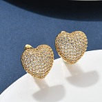 Brass Micro Pave Clear Cubic Zirconia Hoop Earrings, Heart, Real 18K Gold Plated, 15x15.5x15.5mm(EJEW-C182-03G)