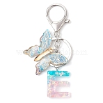 Butterfly Shape Resin & Acrylic Keychain, with Iron Rings, Letter E, 93.5mm, Pendant: 29.5~34x22~39.5x2~7.5mm(X1-KEYC-JKC01067-05)