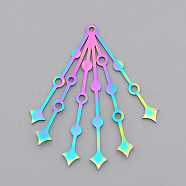 Ion Plating(IP) 201 Stainless Steel Pendants, Laser Cut, Star, Rainbow Color, 43.5x37.5x1mm, Hole: 1.6mm(STAS-S105-LA579)