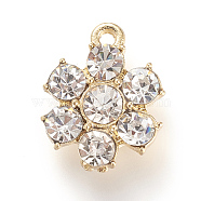 Alloy Rhinestones Charms, Flower, Golden, 15x12x4mm, Hole: 1.5mm(X-ALRI-Q093-111G)