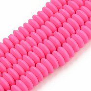 Handmade Polymer Clay Beads Strands, Flat Round, Deep Pink, 8.5~9x3.5mm, Hole: 1.6mm, about 112pcs/strand, 15.75 inch~16.14 inch(40~41cm)(X-CLAY-N008-064-A05)