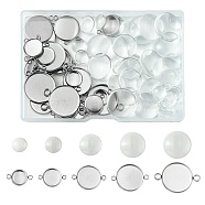 DIY Blank Dome Link Connector Making Kit, Including Flat Round 304 Stainless Steel Cabochon Connector Settings, Glass Cabochons, Stainless Steel Color, 66Pcs/box(DIY-FS0005-48)