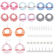 Nbeads DIY Dangle Earring Making Kits, 16Pcs 8 Colors Flat Round Pendants, 304 Stainless Steel Stud Earring Findings and Bullet Clutch Earring Backs, with Iron Jump Rings and Brass Earring Hooks, Mixed Color, 43.5x40.5x5mm, Hole: 1.2mm, 2pcs/color(DIY-NB0005-86)