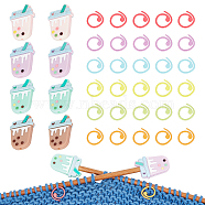 Bubble Tea Silicone Knitting Needle Point Protectors, Knitting Needle Stoppers with Zinc Alloy Stitch Markers, Mixed Color, Stoppers: 35x24x8mm, Hole: 2.5mm, 8pcs, Markers: 14.5x1mm, 30pcs(DIY-NB0009-50)