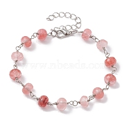 Cherry Quartz Glass Rondelle Beads Link Bracelets for Women, 7-7/8 inch(20cm)(BJEW-JB10262-01)