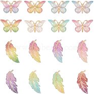 Transparent Acrylic Big Pendants, with Plated Bottom, Leaf and Butterfly, Mixed Color, 23~61.5x27~38x3.4~5mm, Hole: 1.2mm, 64pcs/box(TACR-NB0001-05)