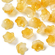Transparent Two Tone Spray Painted Glass Beads, Flower, Goldenrod, 7x11.5x11.5mm, Hole: 1.2mm(GLAA-Q089-002B-009)