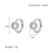 Cubic Zirconia Hoop Earrings, 304 Stainless Steel Earrings, Flat Round, 16x9mm(VX9431-09)