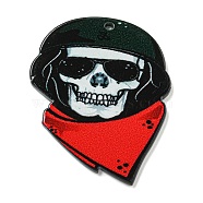 Halloween Theme Printed Acrylic Pendants, Skull Charms, Red, 40x33x2mm, Hole: 1.5mm(SACR-F013-01D)