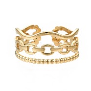 304 Stainless Steel Cable Chain Open Cuff Ring, Chunky Hollow Ring for Women, Golden, US Size 7(17.3mm)(RJEW-T023-40G)