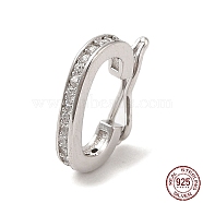 Rhodium Plated 925 Sterling Silver Twister Clasps, with Clear Cubic Zirconia, Oval, with 925 Stamp, Real Platinum Plated, 12x9x2mm, Inner Diameter: 6x8.5mm(STER-E056-026P-A)