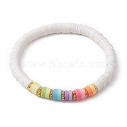 Polymer Clay Heishi Surfer Stretch Bracelet, Preppy Bracelet, White, Inner Diameter: 2-1/4 inch(5.6cm)(BJEW-JB09642-01)