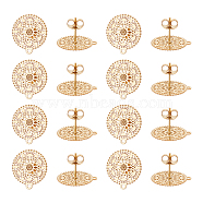 16Pcs 304 Stainless Steel Stud Earring Findings, with Horizontal Loop, Filigree Flower, Golden, 16.5x15mm, Hole: 1mm, pin: 0.7mm(STAS-UN0048-04)