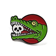 Alloy Enamel Brooch, for Backpack Clothes, Crocodile Skull Owl Giraffe, Crocodile, 23.5x29.5x1.8mm(JEWB-S020-05A)